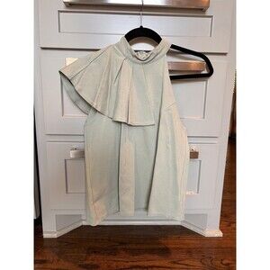 Eri + Ali Womens Nobility Halter Top Green Sleeveless Ruffles Anthropologie Sz S